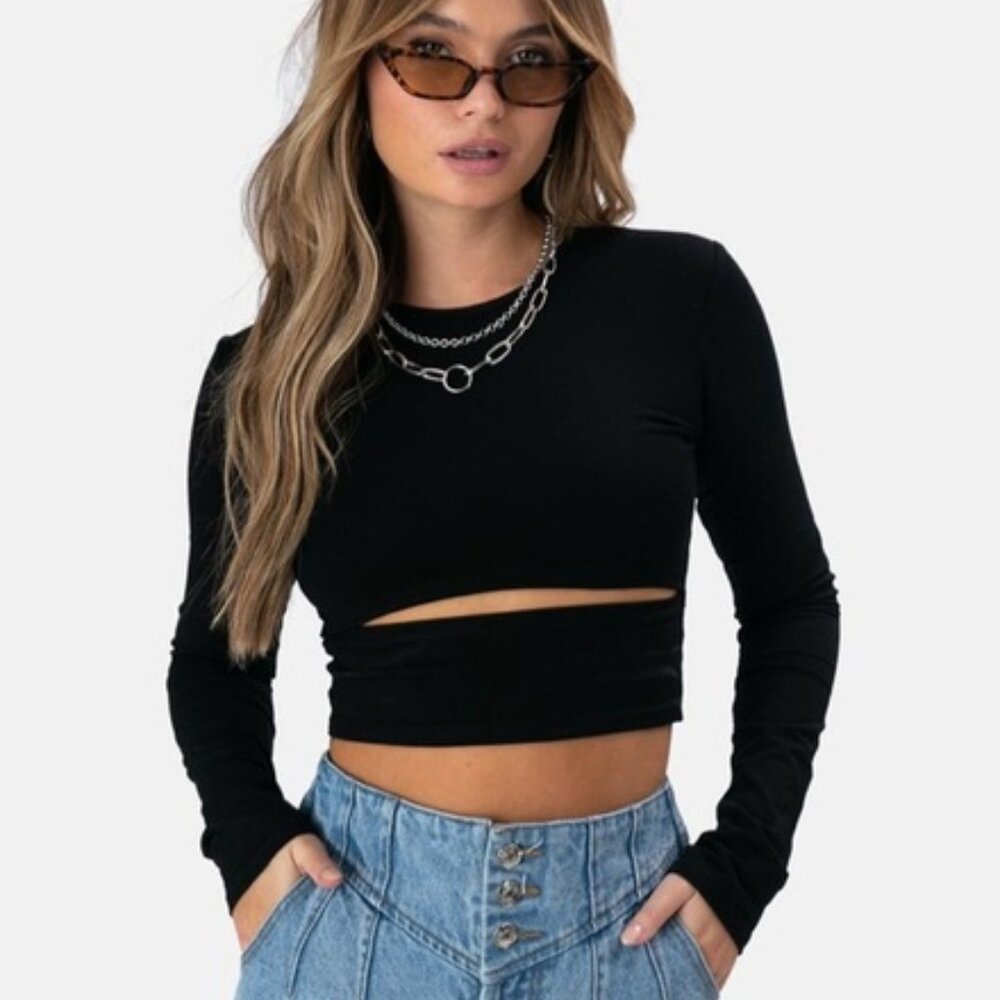 Adika Black Long Sleeve Cutout Crop Top
